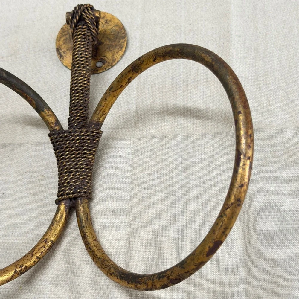 Vintage Brass Double Towel Ring Wall Holder Anthropologie Style Bathroom Decor